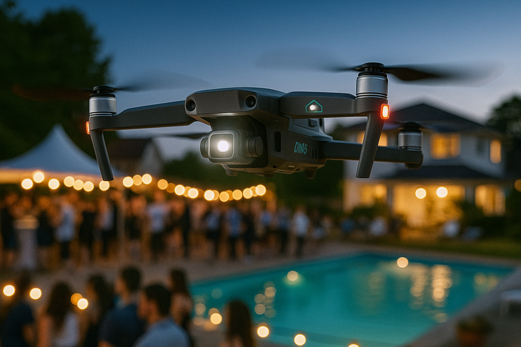 DMG Security drone monitoring a large outdoor event for crowd safety and area coverage in Atlanta, GA.