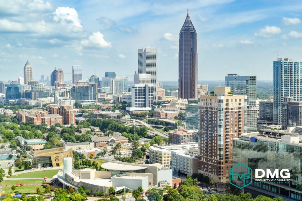 Aerial skyline view of Buckhead and Midtown Atlanta commercial district